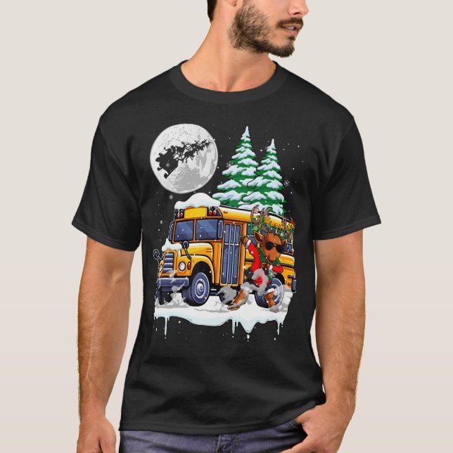 Camiseta Dabbing Reindeer On School Bus Christmas Driver Lo (Anverso)