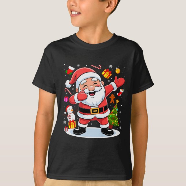 Camiseta Dabbing Santa Claus Christmas Tree Lights Boys Kid (Anverso)