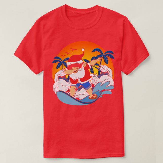 Camiseta Dabbing Santa Claus Surfing Funny Christine Hawaii (Diseño del anverso)