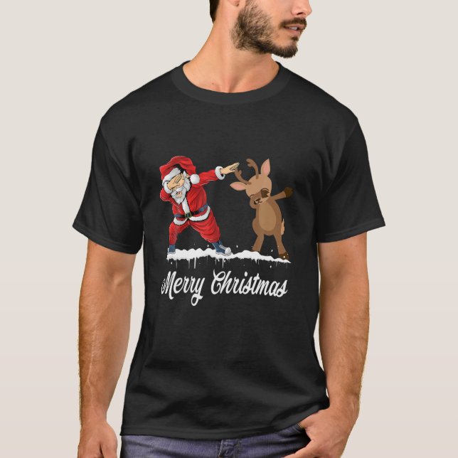 Camiseta Dabbing Santa Deer Feliz Navidad Graciosos niños c (Anverso)