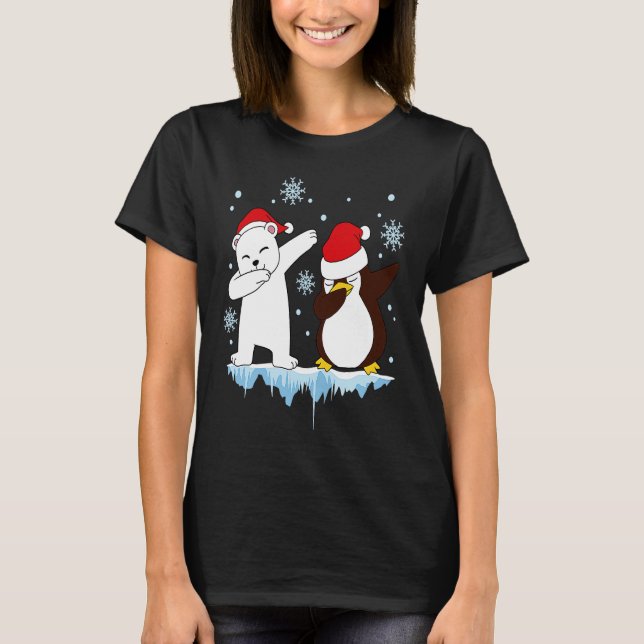 Camiseta Dabbing Santa Elf Graphic Polarbear y Penguin Da (Anverso)