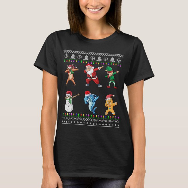 Camiseta Dabbing Santa Elf Navidades de amigos de tiburón n (Anverso)