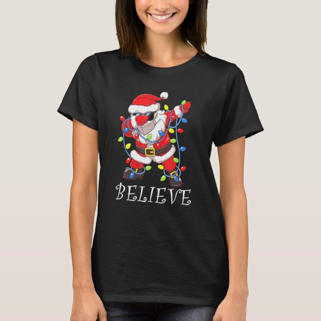 Camiseta Dabbing Santa Facemask Gafas de sol Garland Believ (Anverso)