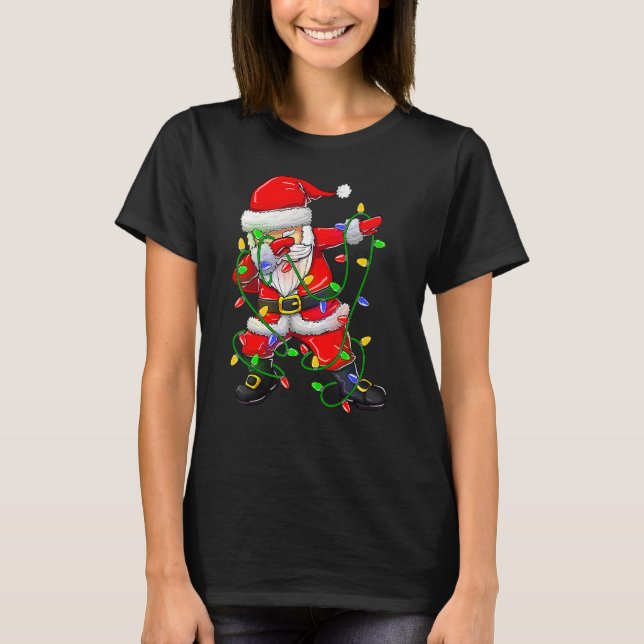 Camiseta Dabbing Santa For Boys Girls Christmas Tree Lights (Anverso)