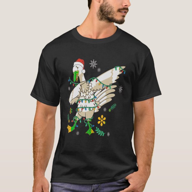 Camiseta Dabbing Santa Goose con luces de árbol de Navidad  (Anverso)