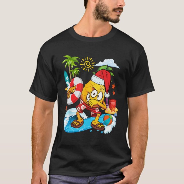 Camiseta Dabbing Santa Pineapple Playing On Beach Christmas (Anverso)