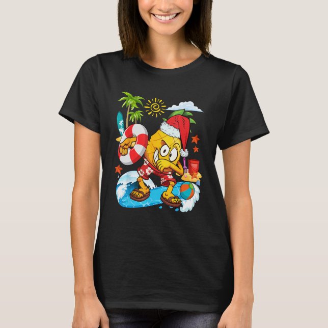 Camiseta Dabbing Santa Pineapple Playing On Beach Christmas (Anverso)