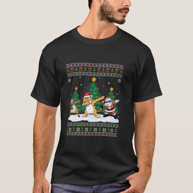 Camiseta Dabbing Santa Reindeer Bobcat El árbol se ilumina  (Anverso)