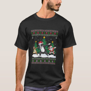 Camiseta Dabbing Santa Reindeer Boston Terrier Tree Lights