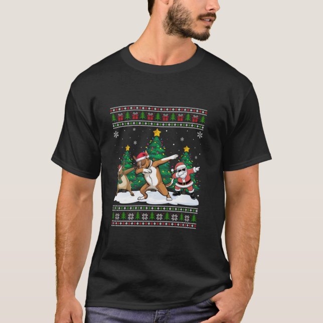 Camiseta Dabbing Santa Reindeer Heeler Dog Tree se ilumina  (Anverso)