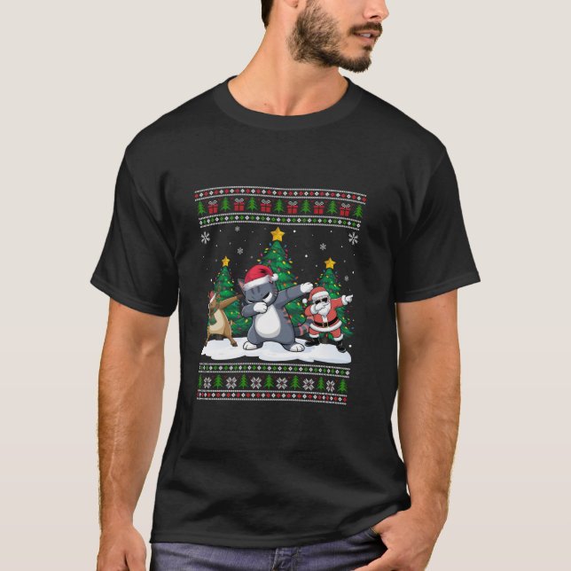 Camiseta Dabbing Santa Reindeer Kitten Tree ilumina a Ugly  (Anverso)