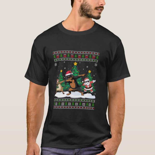 Camiseta Dabbing Santa Reindeer Rottweiler Perro Iluminar (Anverso)