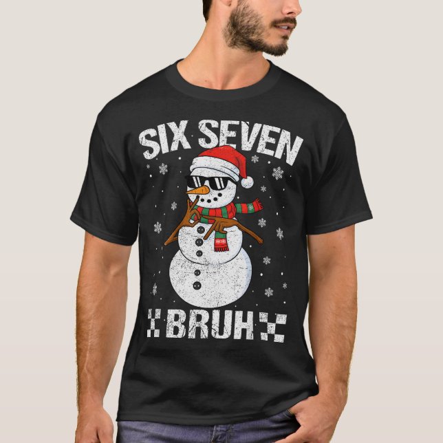 Camiseta Dabbing Santa Snowman 6 7 Meme Christmas Six Seven (Anverso)