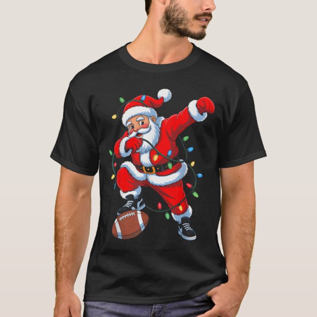 Camiseta Dabbing Santa Xmas Lights Football Christmas Boys  (Anverso)