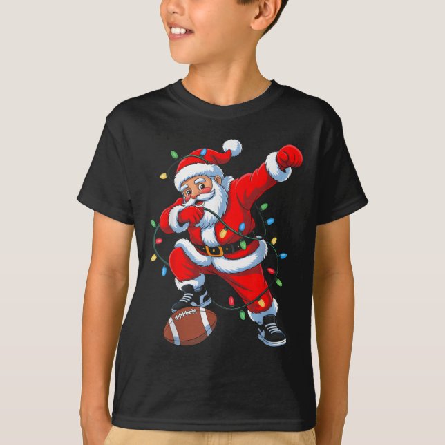 Camiseta Dabbing Santa Xmas Lights Football Christmas Boys  (Anverso)
