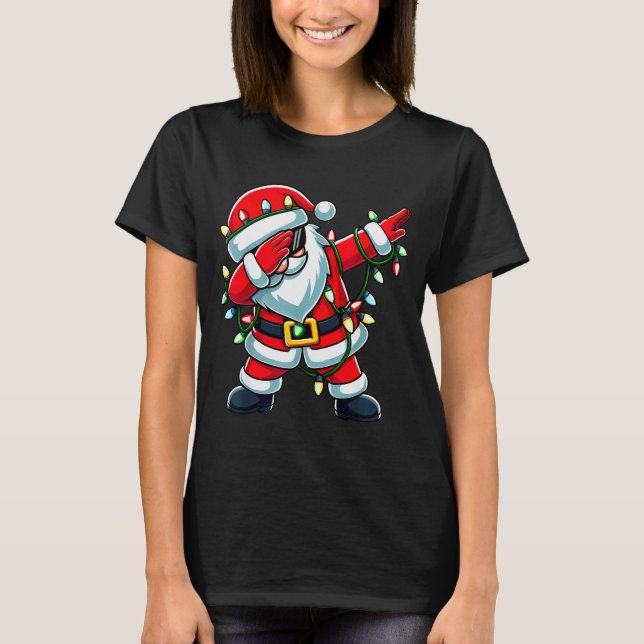 Camiseta Dabbing Santa Xmas Lights Funny Christmas Men Wome (Anverso)