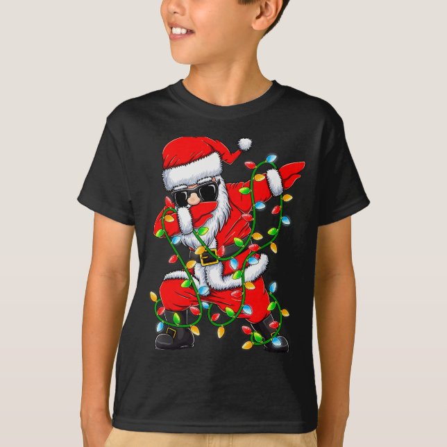 Camiseta Dabbing Santa Xmas Lights Girls Boys Kids Christma (Anverso)