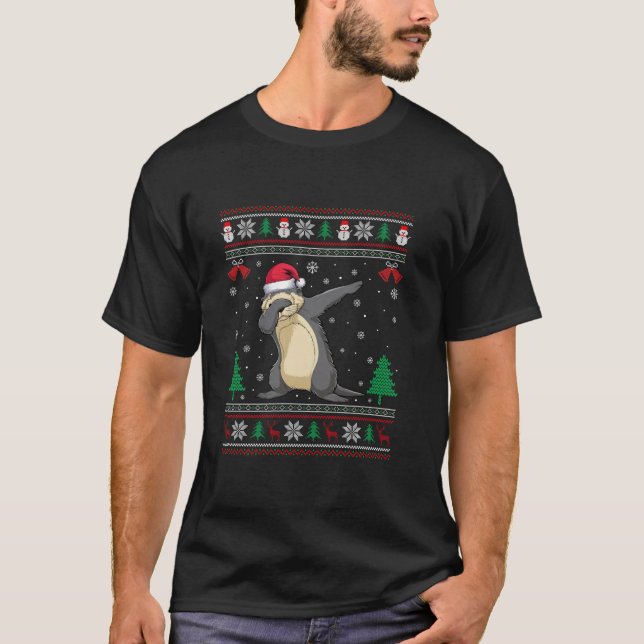 Camiseta Dabbing Sea Otter Santa Hat Niños Chicas Cristo (Anverso)