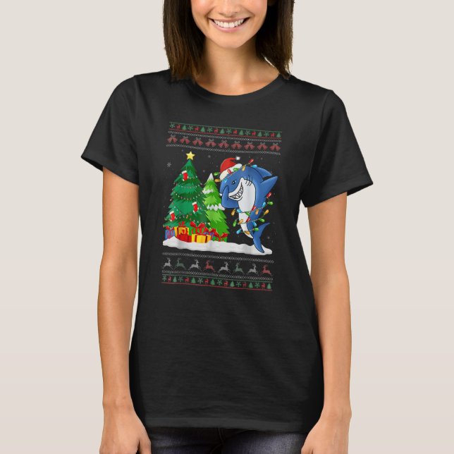 Camiseta Dabbing Shark Santa Hat Navidades feos sudadera (Anverso)