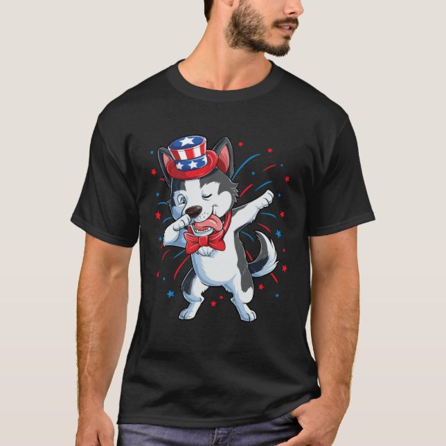 Camiseta Dabbing Siberian Husky 4 de julio Niños Ameri (Anverso)