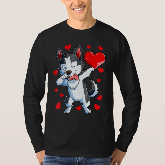 Camiseta Dabbing Siberian Husky Heart Día de San Valentín B (Anverso)