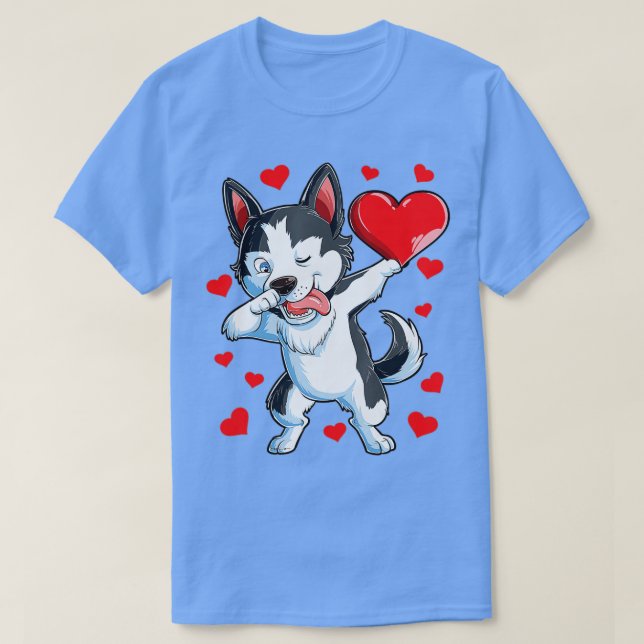 Camiseta Dabbing Siberian Husky Heart Día de San Valentín B (Diseño del anverso)