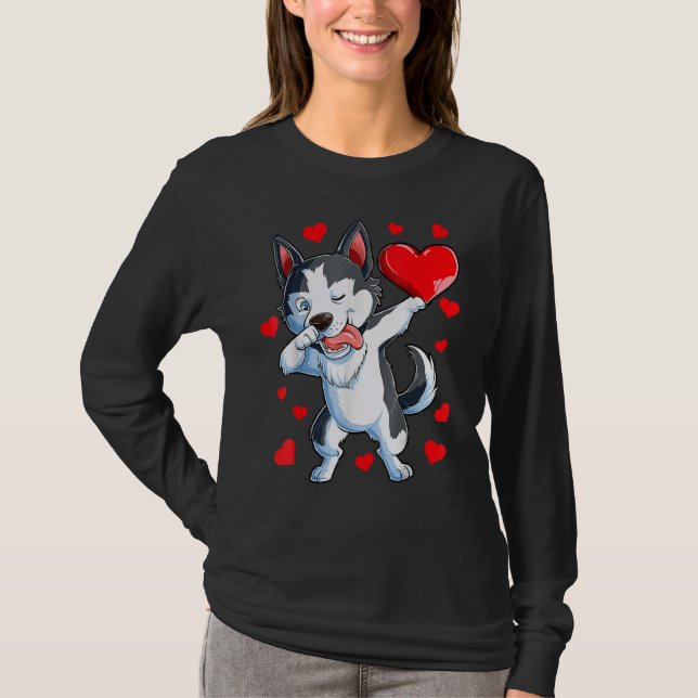 Camiseta Dabbing Siberian Husky Heart Día de San Valentín B (Anverso)