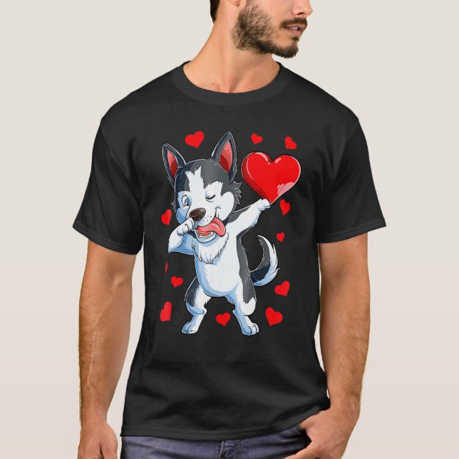 Camiseta Dabbing Siberian Husky Heart Día de San Valentín B (Anverso)