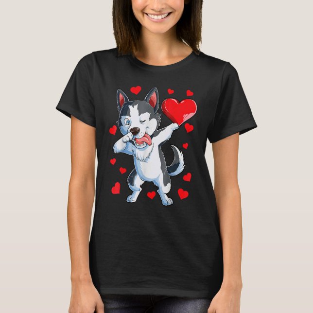 Camiseta Dabbing Siberian Husky Heart Día de San Valentín B (Anverso)