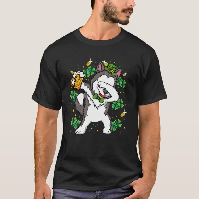 Camiseta Dabbing Siberian Husky Leprechaun Dog St Patrick's (Anverso)