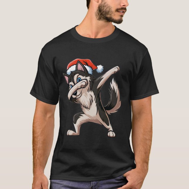 Camiseta Dabbing Siberian Husky Santa Hat Navidades Dab Dan (Anverso)