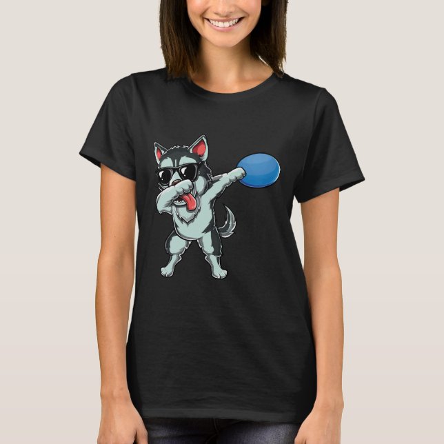 Camiseta Dabbing Siberian Husky Wolf Dog Dab Cute Disk Golf (Anverso)