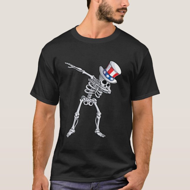 Camiseta Dabbing Skeleton 4 De Julio Tío Sam Hombres Día De (Anverso)