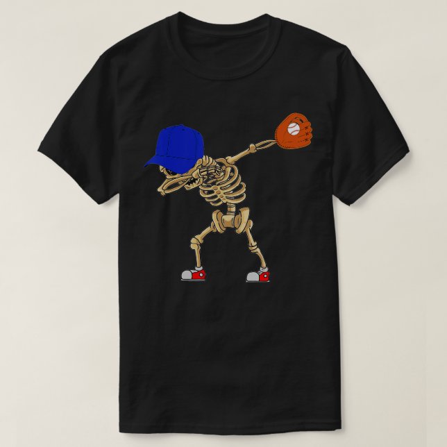 Camiseta Dabbing Skeleton Béisbol Funny Halloween Niños (Diseño del anverso)