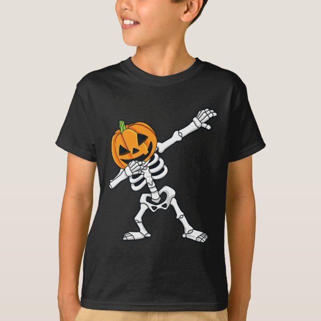 Camiseta Dabbing Skeleton Cabeza de calabaza Diversión Hall (Anverso)