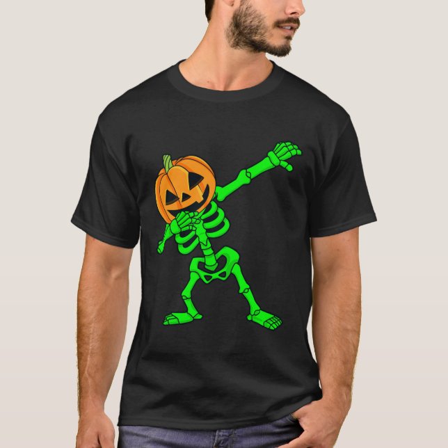 Camiseta Dabbing Skeleton cabeza de calabaza Halloween Dab (Anverso)