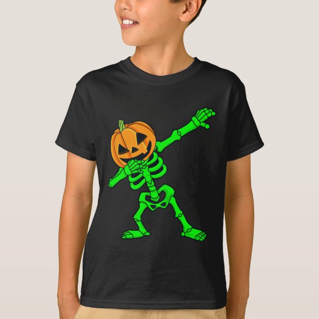 Camiseta Dabbing Skeleton cabeza de calabaza Halloween Dab (Anverso)
