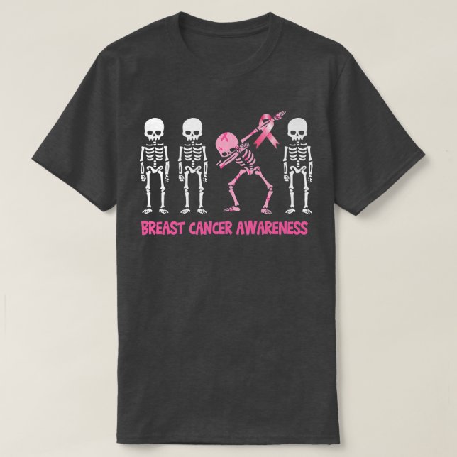 Camiseta Dabbing Skeleton Cinta rosa Hallower de cáncer de  (Diseño del anverso)