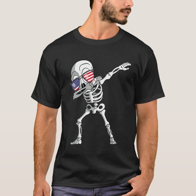 Camiseta Dabbing Skeleton Dab Skeleton America Flag (Anverso)