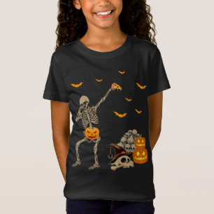 Camiseta Dabbing Skeleton Eating Pizza Scary Pumpkins Sku