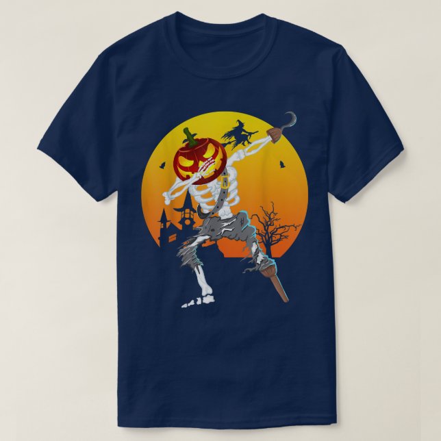 Camiseta Dabbing Skeleton Halloween Calabaza para la mujer (Diseño del anverso)