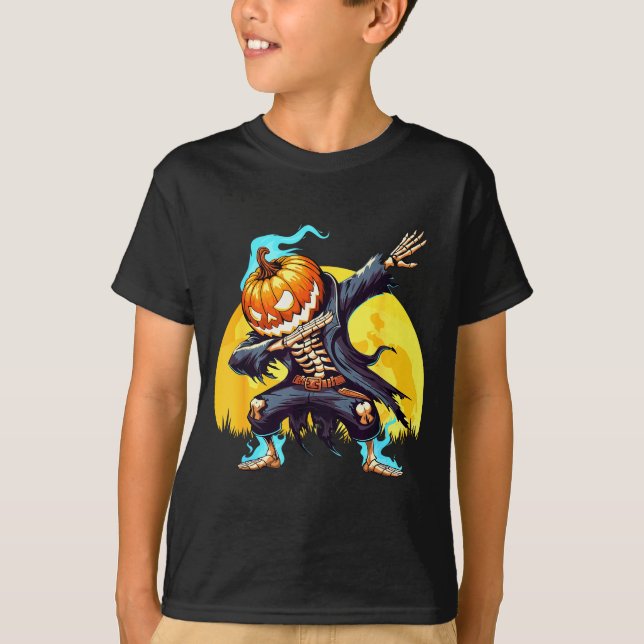 Camiseta Dabbing Skeleton Headless Pumpkin Dab Dance Boys H (Anverso)