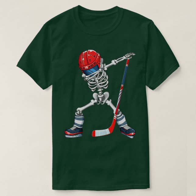 Camiseta Dabbing Skeleton Hockey Halloween Costume Gift Kid (Diseño del anverso)