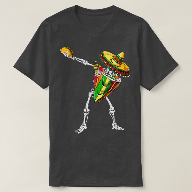 Camiseta Dabbing Skeleton Meican Poncho Cinco De Mayo Sombr (Diseño del anverso)