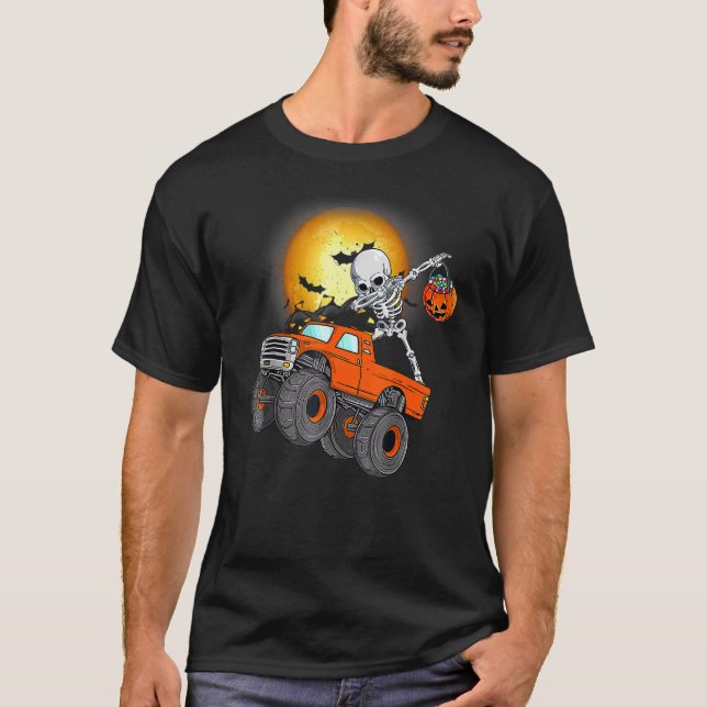 Camiseta Dabbing Skeleton Monster Truck Halloween Toddler B (Anverso)