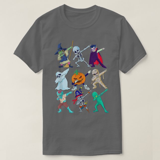 Camiseta Dabbing Skeleton Monsters Funny Halloween Boys Gir (Diseño del anverso)