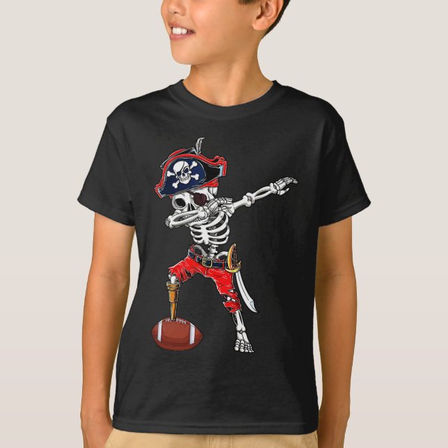 Camiseta Dabbing Skeleton Pirate And Football Ll Halloween  (Anverso)