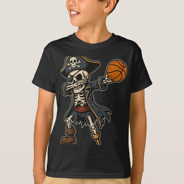 Camiseta Dabbing Skeleton Pirate Baloncesto Halloween Pirat (Anverso)