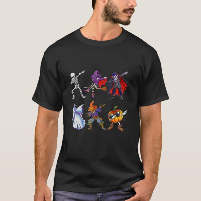 Camiseta Dabbing Skeleton Pumpkin Bruja Funny Dab Dance Hal (Anverso)