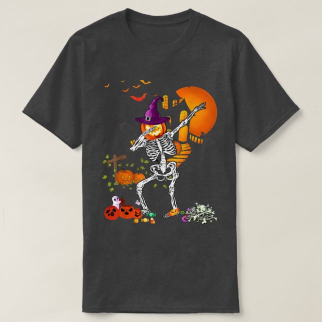Camiseta Dabbing Skeleton Pumpkin Dance Funny Halloween Tha (Diseño del anverso)